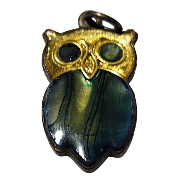Vintage Elegant Owl Pendant Labradorite Gemstone Gold Tone Accents Necklace DIY - Picture 1 of 7